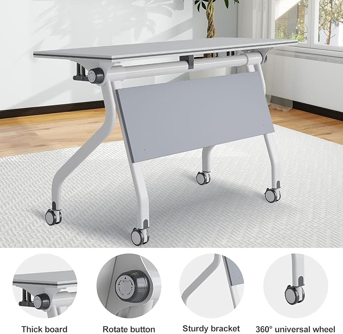 Conference Table,Folding Conference Tables Modern White Conference Room Table with Wheels, 2-10 Persons,for Office, Meeting Room (6, 1606YH, 47IN)