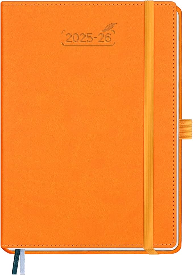 BEZEND Planner 2025-2026 Weekly and Monthly, 5.8" x 8.5" Academic Calendar (Jul 25-Dec 26) Vertical Daily Appointment with Hourly Timeslot & Monthly Tab, PU Leather Hardcover - Orange