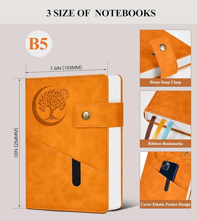 365 Page Thick Lined Journal Notebook for Men Women, B5 Large Leather Journals for Writing, Hardcover Notebooks for Work, School, Note Taking, Business, Travel Diary, College Ruled 7.6" x 10"