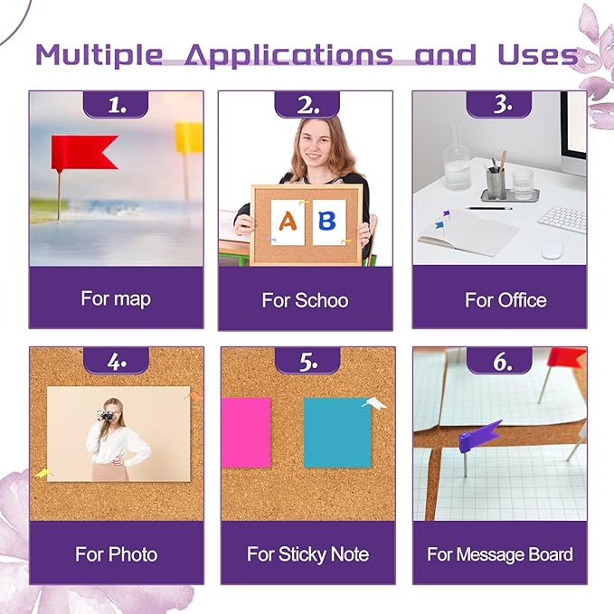 Colored Flag Travel Map Push Pins, 400 Pack Multicolored Decorative Map Tacks Assorted 8 Colors, Plastic Head for Cork Bulletin Board, Picture Hanging at Home Office School