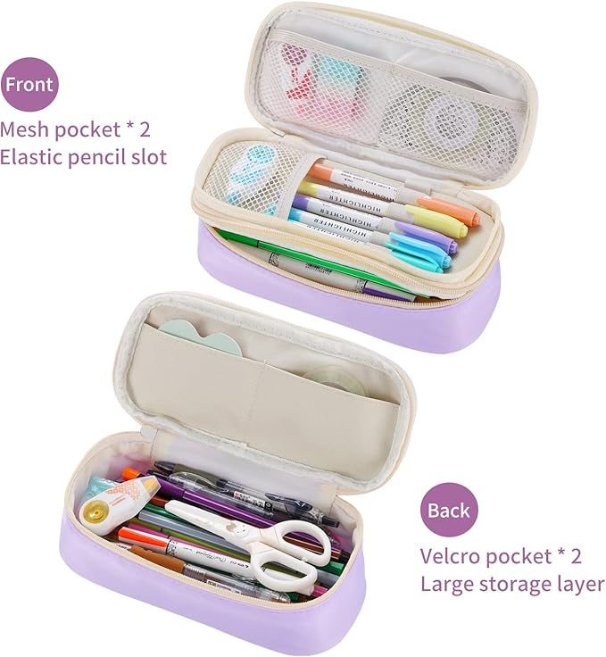 Dugio Big Pencil Case for Girls Organizer Pencil Bag with Zipper Pencil Pouch for School Teens Kids Aesthetic Large Pencil Pouch Purple