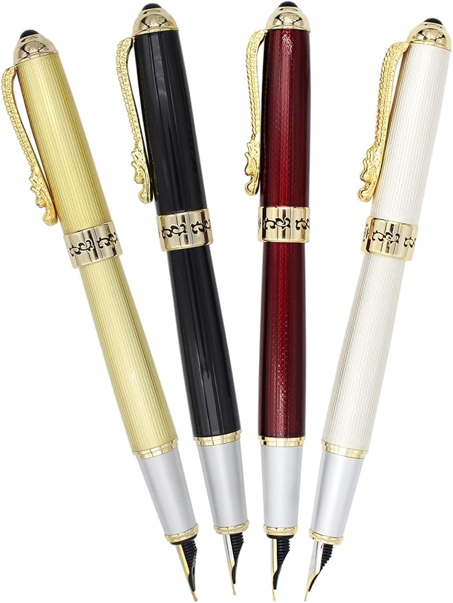 Gullor Fountain Pen with Ink Converter, Golden Dragon Clip, Executive Pen for Smooth Writing, Fine Nib, Black