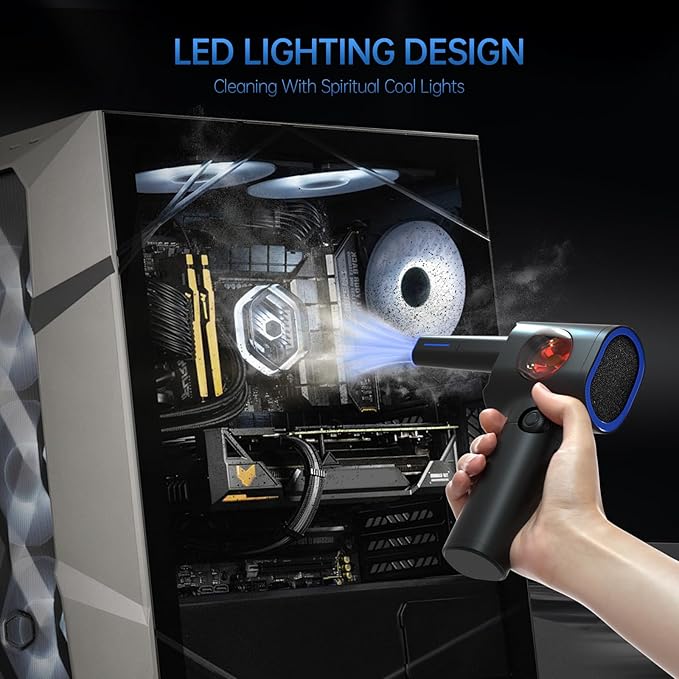 ATEngeus Compressed Air Duster, Stepless Speed Electric Air Duster with Storage Case, Cordless Air Duster with LED Replace Canned Air, 6 Accessories Air Blower, Keyboard Cleaner for Car, PC, Home