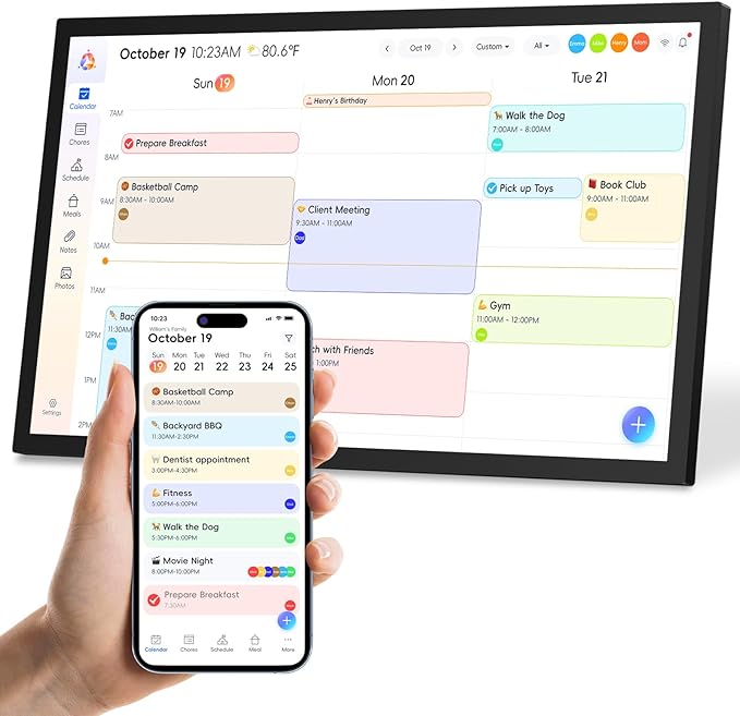 15.6" Digital Calendar Chore Chart, Ultra-HD Interactive Touchscreen, No Subscription Required, Electronic Smart Family Planner & Organizer, Wall Mount Included, Ensuring Seamless Scheduling