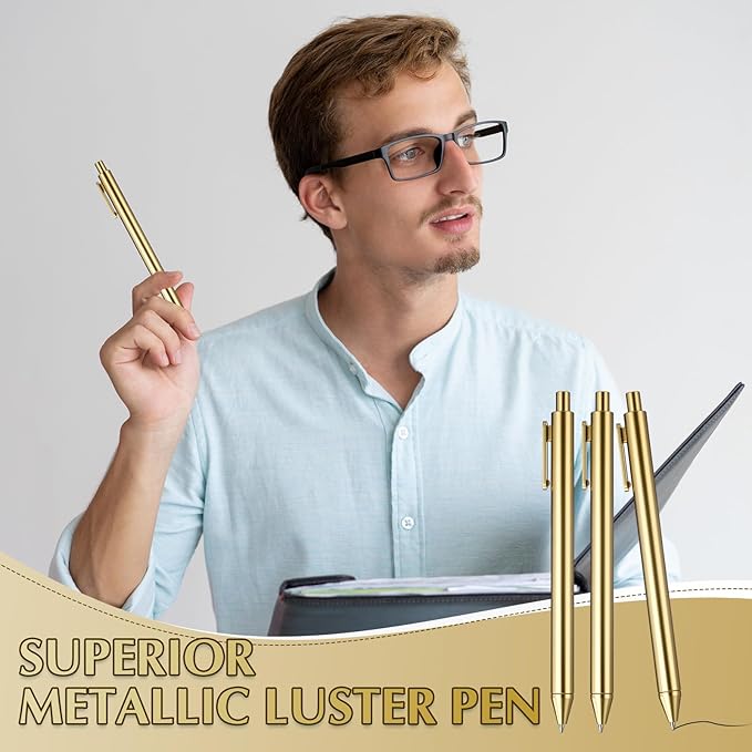 15 Pcs 30 Pcs Gold Slim Ballpoint Pens Bulk Golden Retractable Black Ink Medium Point (0.5mm) Smooth Metallic Color Writing Ballpoint Pens for Wedding Bridal Shower Business Office (Classic Style)