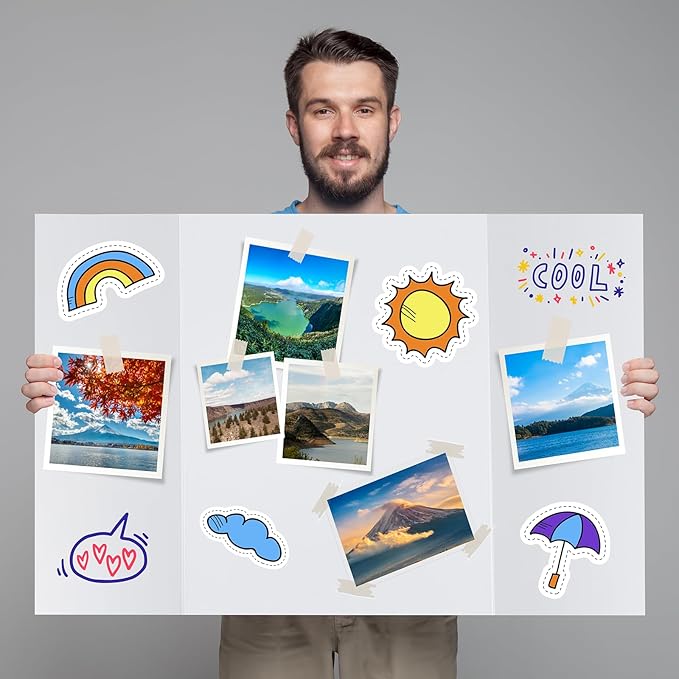 12 Pack Trifold Poster Board, 28x40 Inches White Presentation Board, Portable Display Board for Science Fair, School DIY Project and Business Exhibitions