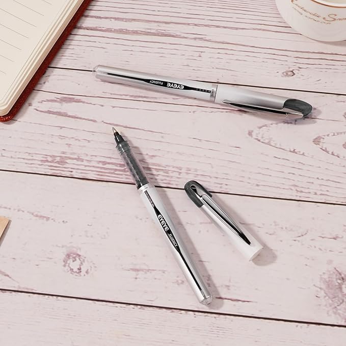 EYEYE 0.7mm Rollerball Pens Fine Point, 6 Pack of Pen Black Roller Ball Medium Point Quick Dry, Liquid Ink Pen Fine Point Smooth Writing Pens for Journaling, Note Taking, Office, School Supplies