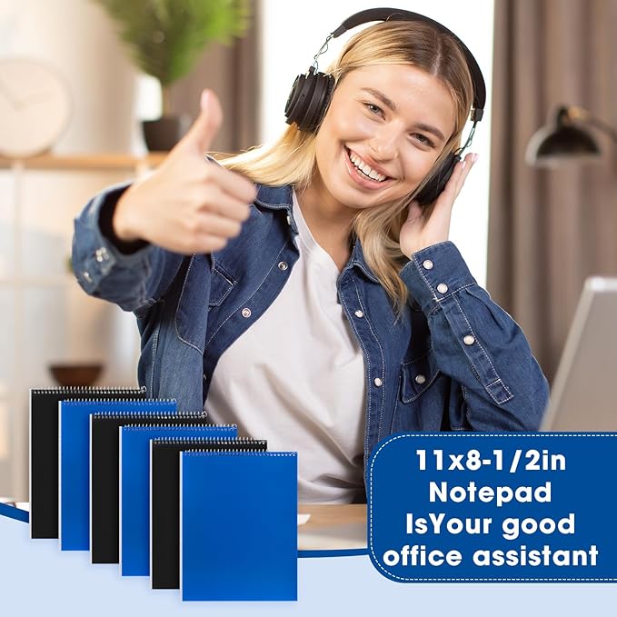 Faccito 12 Pack Top Steno Spiral Notebooks Bulk Top Bound Steno Pads Spiral Book11 x 8-1/2" 100 Sheets College Ruled Paper Notebooks for Office School University Work Supplies (Black,Blue)