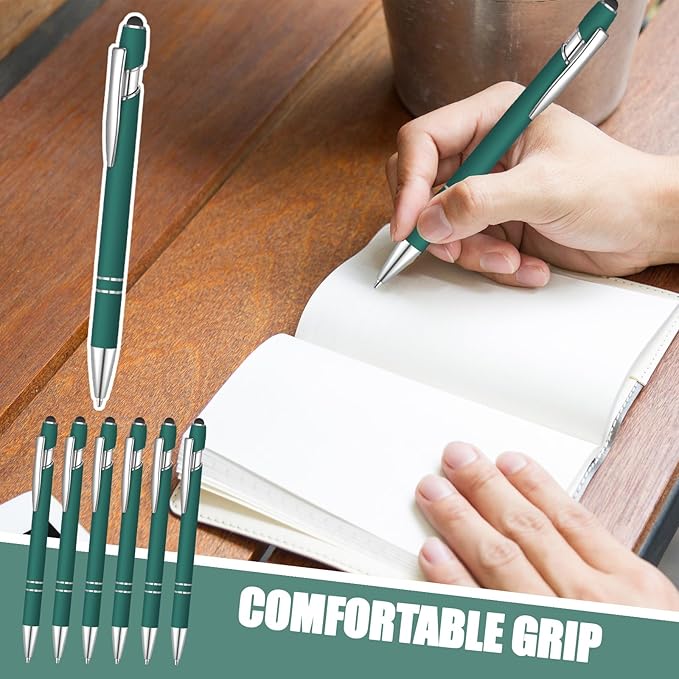 8 Pcs Blue Ink Ballpoint Pen with Stylus Tip 2 in 1 Stylus Ballpoint Pen Metal Pens Stylus Pen for Touch Screens School Office Coworkers (Dark Green)