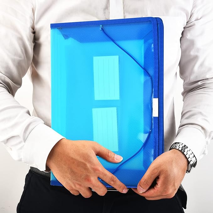 Expanding File Folder Document Organizer r with Flap and Cord Closure, Waterproof Transparent Document Bag, 2.8" Expansion, Letter A4 Expandable File Folder for Home School Office Organization，5 Pack