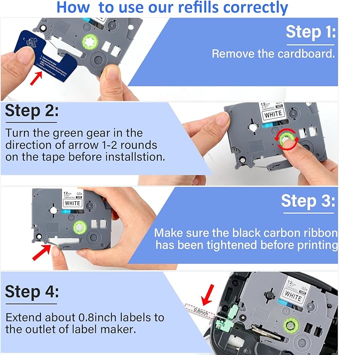 4Pack TZe-231 Tape Label Maker Compatible with Brother P-Touch TZe-231 Tape, TZE231 ½” 0.47”x 26.2 ft Laminated Black on White, for use with PT-D210, PT-H110, PT-D220, PT-D410, PT-D600