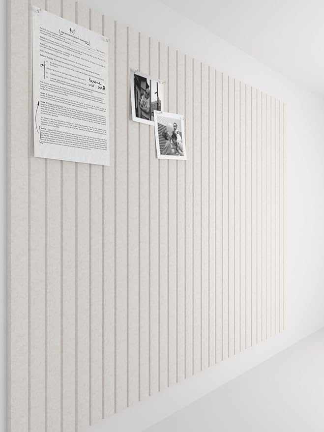 Bumusty Large Cork Board Alternative-47 x35 Felt Bulletin Board Tiles, with 30 Pushpins, 70 Adhesive Tabs, 12-Pack Slat Wall Paneling, Cork Boards for Office Push Pin Board Felt Board-Oatmeal