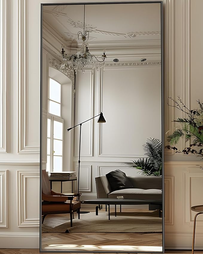 Antok Full Length Mirror, 71"x28" Floor Mirror, Floor Standing Freestanding Full Body Mirror with Stand for Bedroom, Hanging Mounted for Living Room Cloakroom, Black