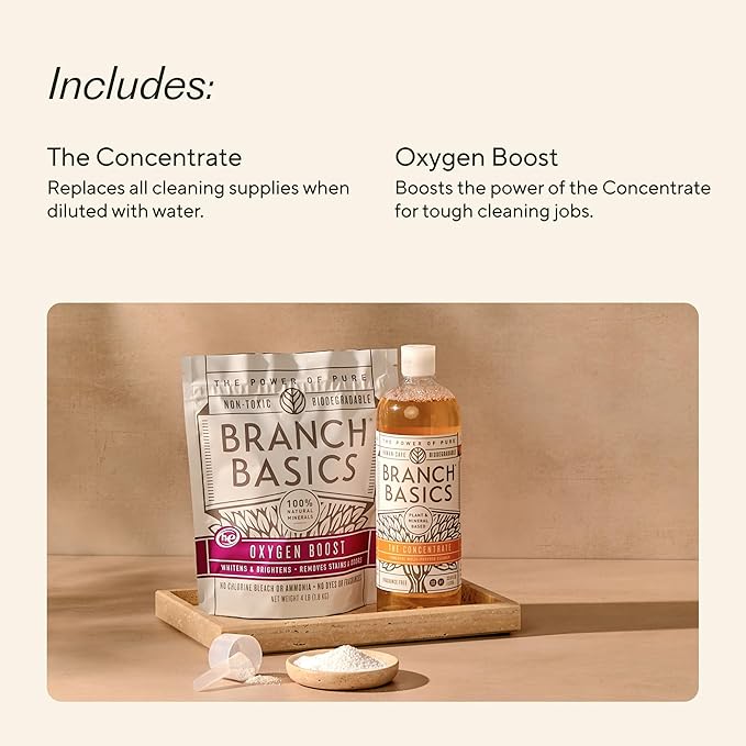 Branch Basics Concentrate + Oxygen Boost REFILL: Stain Remover and All Purpose Cleaner Duo | Bleach, Ammonia, Dye, and Fragrance Free (64 Loads, 33.8 oz Concentrate)