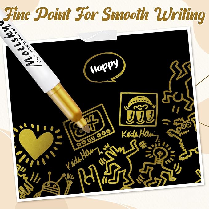 48 Pcs Metallic Permanent Markers Bulk Metallic Marker Pens Medium Tip Quick Dry Paint Pen for Classroom DIY Crafts Artist Illustration Gift Card Making(Gold)