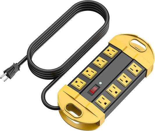 CCCEI Heavy Duty Power Strip Surge Protector, Metal 8 Outlets Power Strip for Appliance. Garage Shop Industrial Workbench 15 AMP Outlets Strip. 13FT Extension Cord