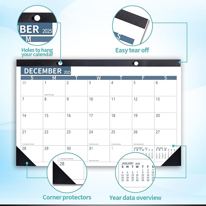 Desk Calendar 2025 Wall Calendars, July 2025 - December 2026 Monthly Planner Paper Office Desktop 17"X 12", Months, Planning and Organizing Home, School, Office, Holiday, Vacation