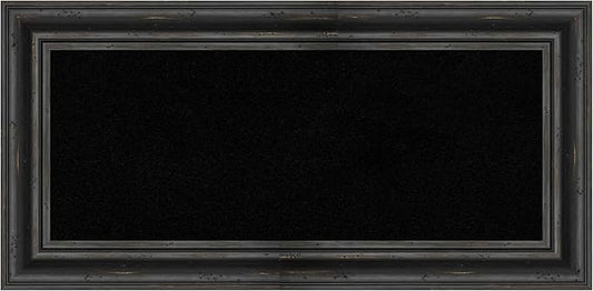 Amanti Art Black Cork Board for Wall, 17x35 Vision Board with Black Wood Frame, Medium Corkboard Office Decor for Home Organization, Country Rustic Corkboard Pinboard to Display Items for Home