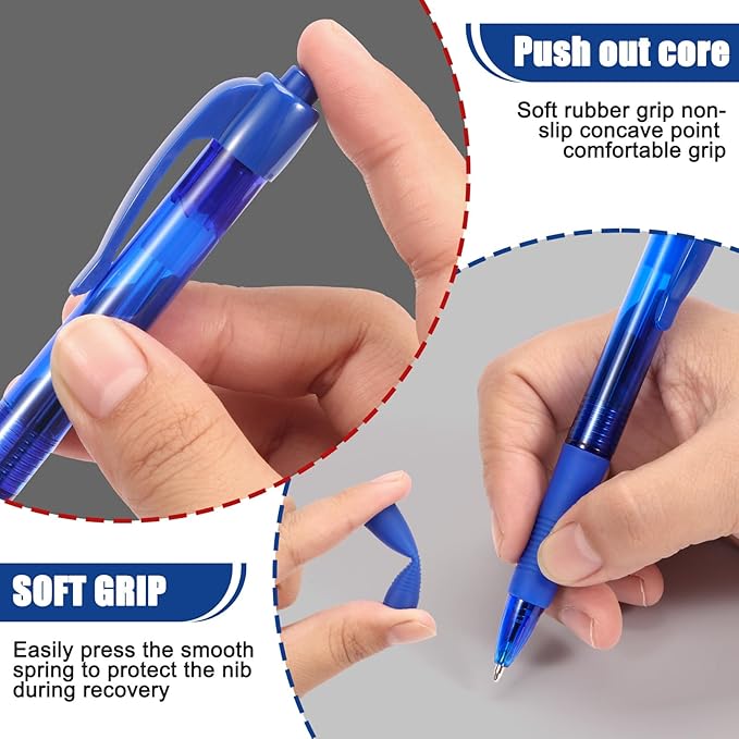 deegtran Pens Bulk, 100 Pack No Bleed Blue Ink Click Pens with Soft Grip, Wholesale Retractable Ballpoint Pens for Office School, Medium Point Smooth 1.0MM