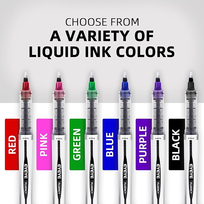 EYEYE 0.7mm Rollerball Pens Fine Point, 6 Pack of Pen Black Roller Ball Medium Point Quick Dry, Liquid Ink Pen Fine Point Smooth Writing Pens for Journaling, Note Taking, Office, School Supplies