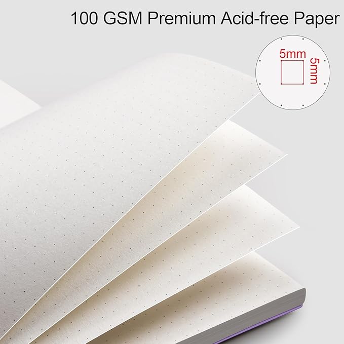 AHGXG Bullet Dotted Journal - Dot Grid Spiral Notebook A5, 160 Pages, 100 GSM Thick Paper, Waterproof Plastic Cover Journals for Bullet Journaling, Sketching, 5.7" x 8.3", Purple
