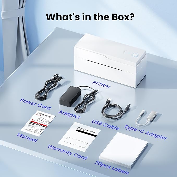 Bluetooth Thermal Label Printer – 4x6 Shipping Label Printer for Small Businesses & Shipping Packages, Compatible with Android, iPhone, and Windows, Ideal for Amazon, eBay, Shopify, Etsy (White)