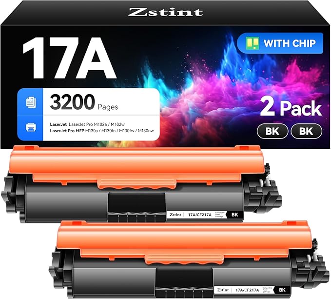 17A Black Toner Cartridge 2-Pack High Yield with Chip Replacement for HP 17A CF217A Toner Cartridges Compatible with HP LaserJet Pro MFP M130fn M130fw M130nw M130a M102w M102a M130 M102 Series Printer