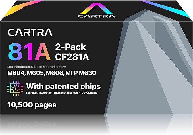 CARTRA 81A 2 Pack Toner Cartridge for HP Laserjet Enterprise M604dn M604n M604 M605dh M605dn M605n M605x M605 M606dn M606x M606 MFP M630f M630h Flow M630z M630 Printer Series 81X CF281A Black