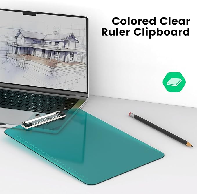 Bulk Clipboards Set of 12, 8.5x11 Plastic Colored Clear Clip Board with Ruler, Suitable for Classroom, Students, Kid, Size 9" x 12.5" with Low Profile Clip, Office & School Supply