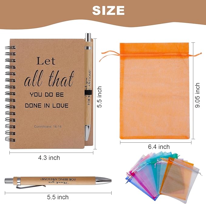 Christian/Encouragement Notebook and Pen Set with Bible Verses,12 Pack Spiral Notebook with Bible Verse Pens and Gift Bags, Prayer Journal, Church Notes,Bible Study Supplies for Church Members