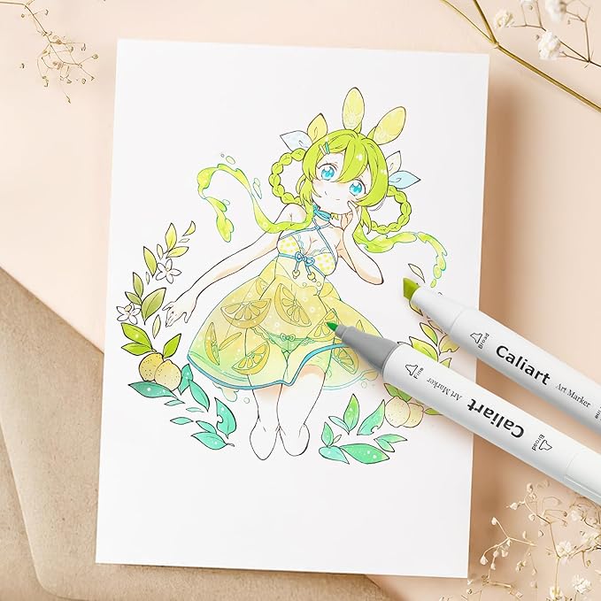 Caliart 61 Colors Pastel Alcohol Markers, Brush & Chisel Dual Tip Pens for Adult Coloring Book, Sketch Permanent Art Set for Easter Eggs Decorations Stuffers Drawing Supplies Gift