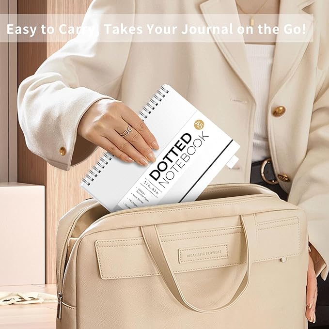 AHGXG Bullet Dotted Journal - Dot Grid Spiral Notebook A5, 160 Pages, 100 GSM Thick Paper, Waterproof Plastic Cover Journals for Bullet Journaling, Sketching, 5.7" x 8.3", Transparent