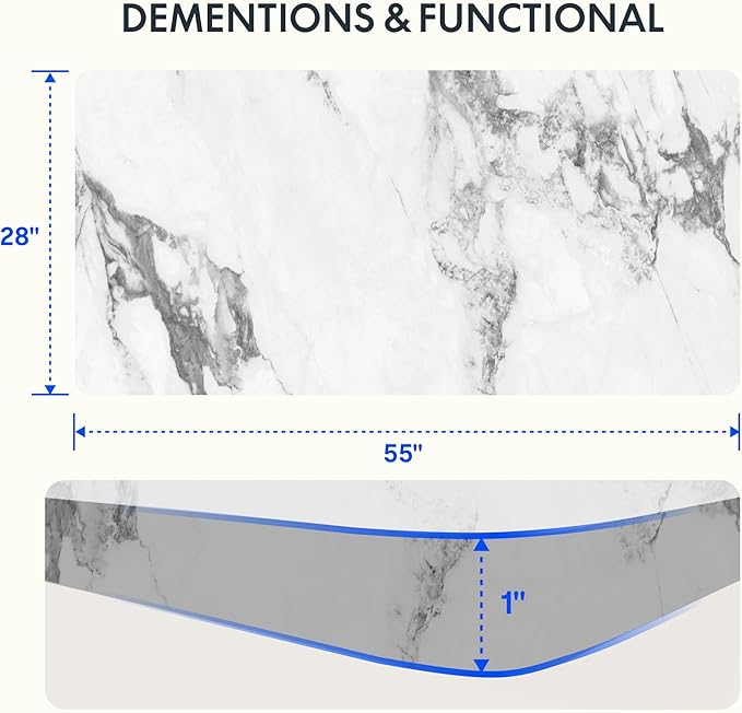 FLEXISPOT EN2 Whole-Piece Standing Desk with Clamp Power Strip, 55 x 28 Electric Stand Up Height Adjustable Desk with Cable Management (White Frame + 55" Marble Grey Top, 2 Packages)