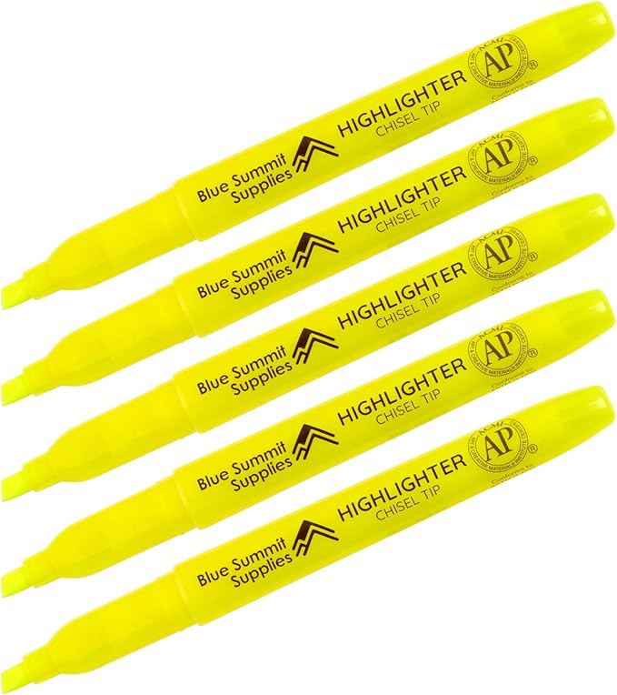 Blue Summit Supplies 100 Pack Chisel Tip Yellow Highlighters Bulk Classroom, Pocket Thin Highlighters Yellow Bulk for Adults and Kids Highlighting in Home, School, or Office, Quick Dry