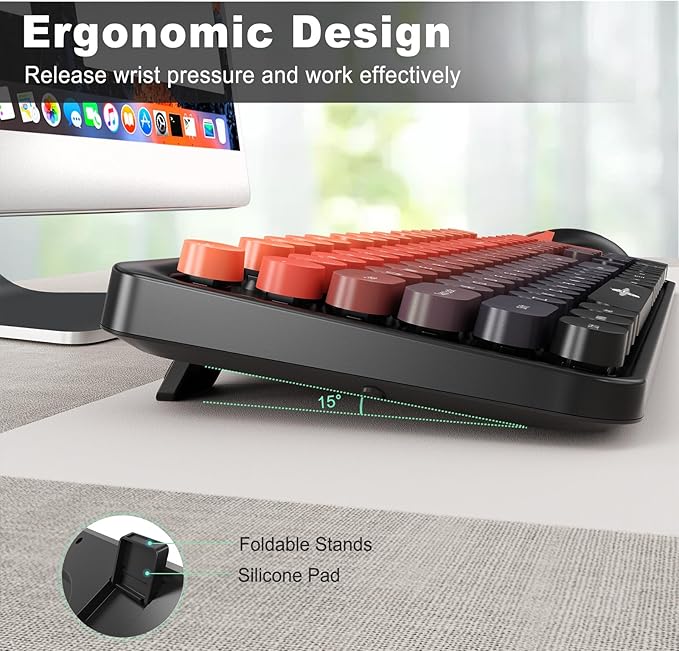 FOPETT Wireless Keyboard and Mouse Combo, 104 Keys Full-Sized 2.4 GHz Round Keycap Colorful Keyboards, USB Receiver Plug and Play, for Windows, Mac, PC, Laptop, Desktop (BlackOrange)