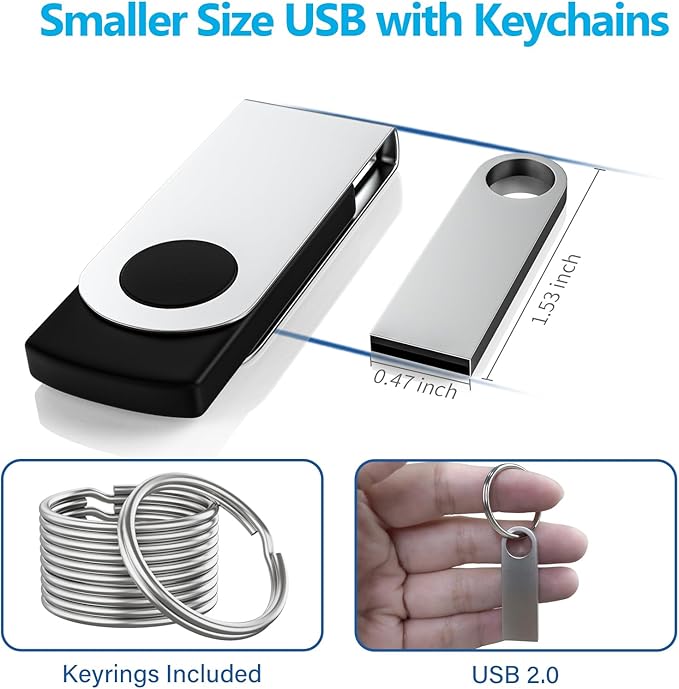 ABLAZE 16GB Flash Drive 10 Pack, Metal USB 2.0 Thumb Drives with Keychains USB Sticks Pendrives (Sliver)