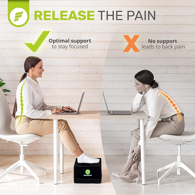 ErgoFoam XL Foot Rest for Under Desk at Work for Stools & High Chairs Chiropractor-Endorsed 2in1 Adjustable Under Desk Footrest Ergonomic High-Density Compression-Resistant Foam Nonslip Foot Rest