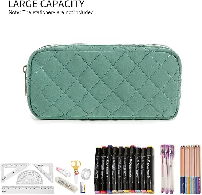 Della Gao Small Pencil Case Large Capacity Pencil Pouch Marker Pen Bag Coin Pouch Office Stationery Organizer (Dark Green)