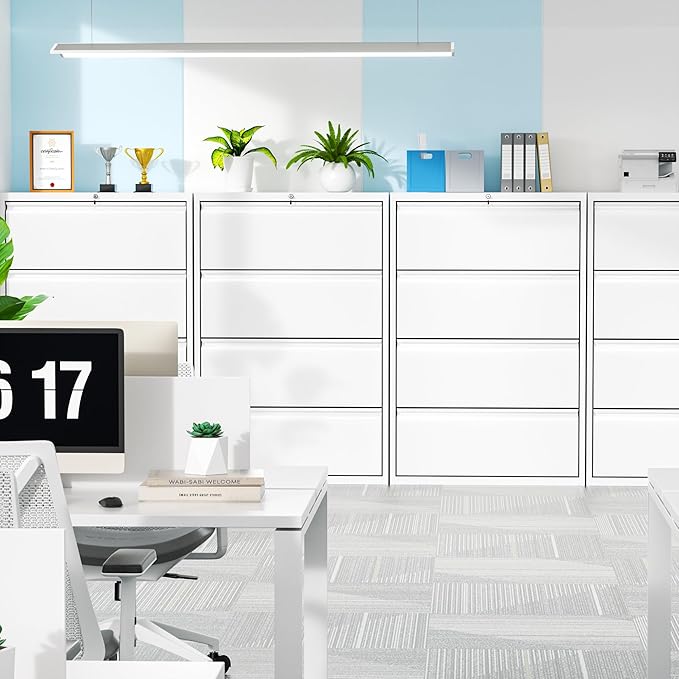 Crownland Lateral File Cabinet with 4 Drawers, 36" W Metal Lockable Office File Cabinets for Home Office- Stores Letter/Legal/A4/F4 Files(White)