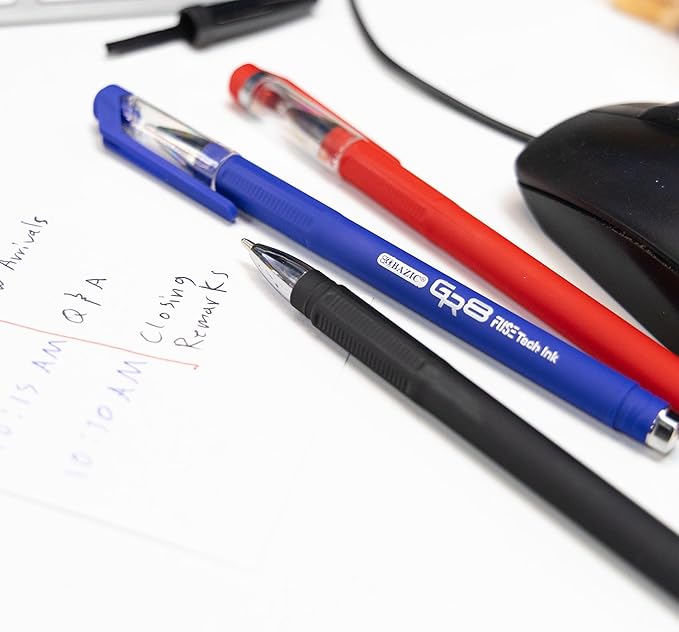 BAZIC Oil Gel Ink Pen, GR8 Assorted Colors w/Rubberized Barrel, 0.7 mm Medium Point Smooth Writing, for Office School (3/Pack), 24-Pack