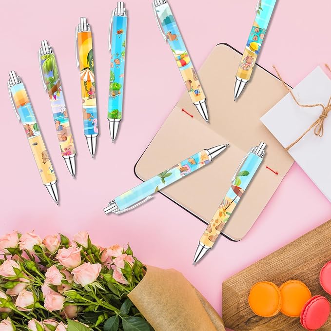 Idealmuzik 8-Pack Capybara Gel Pens – Cute Animal Pens with Unique Capybara Designs, Smooth Writing Ink Pens for School, Office, Journaling, Fun Gift for Kids, Teens & Capybara Lovers