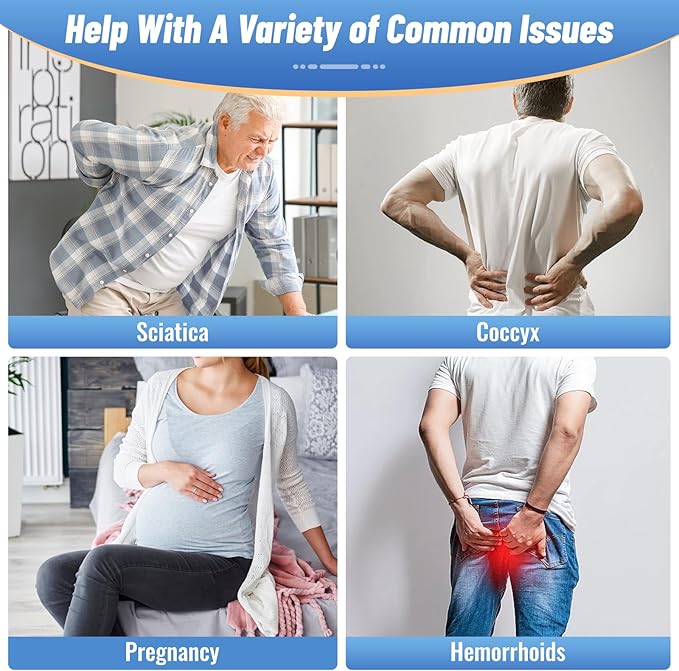 CloudBliss Donut Pillow Seat Cushion for Tailbone Pain Relief and Hemorrhoids, Memory Foam Seat Chair Cushion for Postpartum Pregnancy, Seat Cushions for Men and Women for Home & Office, (Grey-XL)