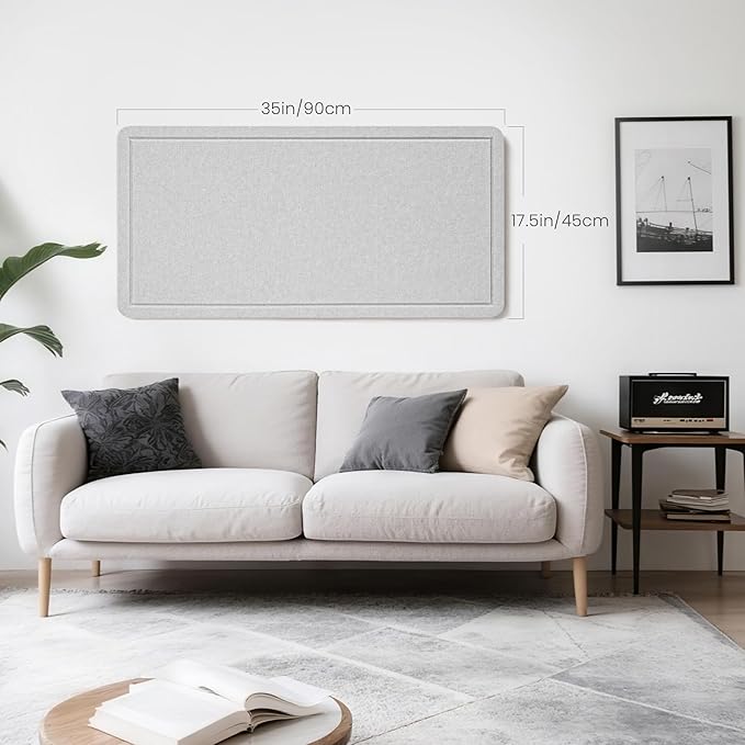 Bulletin Board, 35 x 17 1/2 inches Felt Board - Decorative Pin Board, Cork Board Alternative for Wall, Foldable Picture Board Self-Adhesive Vision Board Prayer Board with 20 Pushpins - Light Gray