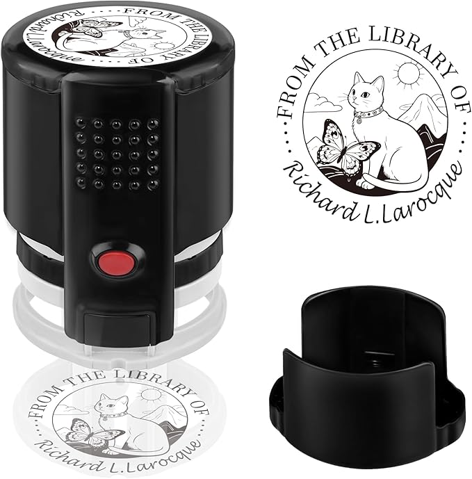 Custom Self Inking Stamp | Book Stamp Personalized Library Gifts for Book Lovers, Readers, Teachers (Cat 01)
