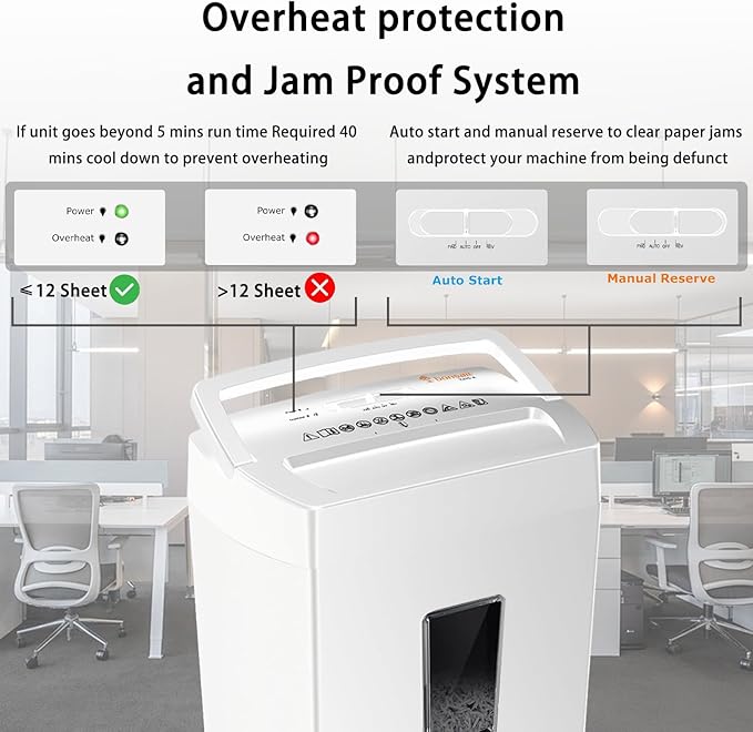 Bonsaii 12-Sheet Cross Cut Shredder, P-4 High Security Shredding, 5.5 Gal, Heavy Duty for Home Office, Shreds Paper, Credit Card, Mail, Staples, with Transparent Window, White