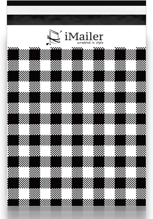 100 Count - 10x13 inch Poly Mailers Black Gingham Plaid Shipping Bags,Mailing Envelope with Self Seal Strip