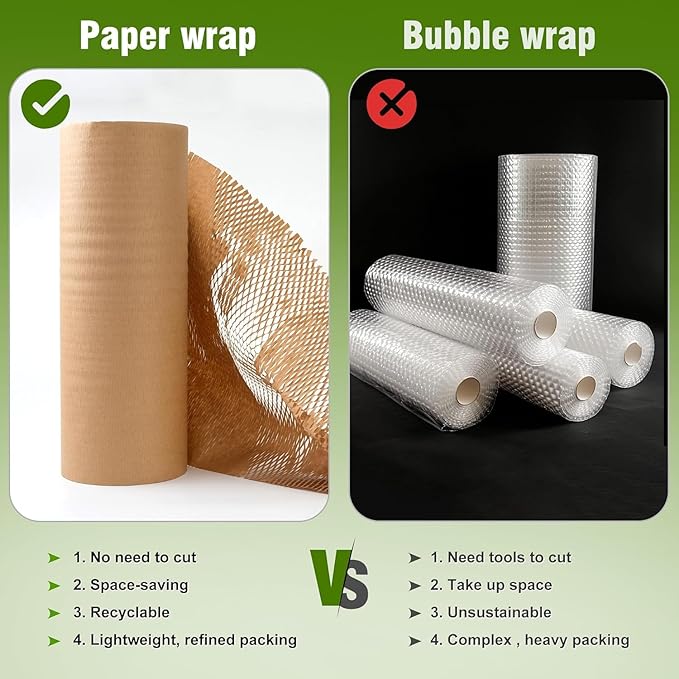 Honeycomb Packing Paper 15" Width X 200 FT for Moving Glass Dishes Recyclable Wrapping Paper Bubble Wrap Packing Material for Shipping Fragile Items Shipping Filler with 20 Fragile Stickers