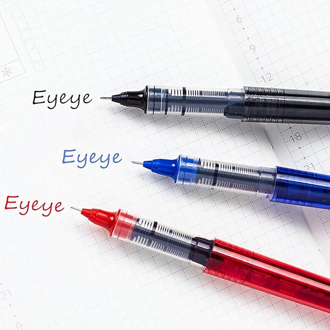 EYEYE 16 Pcs Rollerball Pens, Liquid Ink Blue Quick Dry Gel Pen, 0.5mm Fine Needle Nib for Taking Notes Doodling, School Office Home Supplies