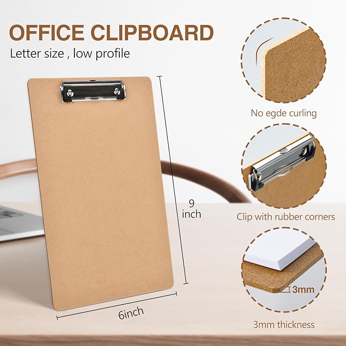 HappyHapi Mini Clipboards 32 Pack Memo Size 6 x 9 Inches Bulk Small Clip Boards for Classroom School Supplies, Eco-Friendly Wood Hardboard A5 Low Profile with Hang Tab for Home, Office, Traveling