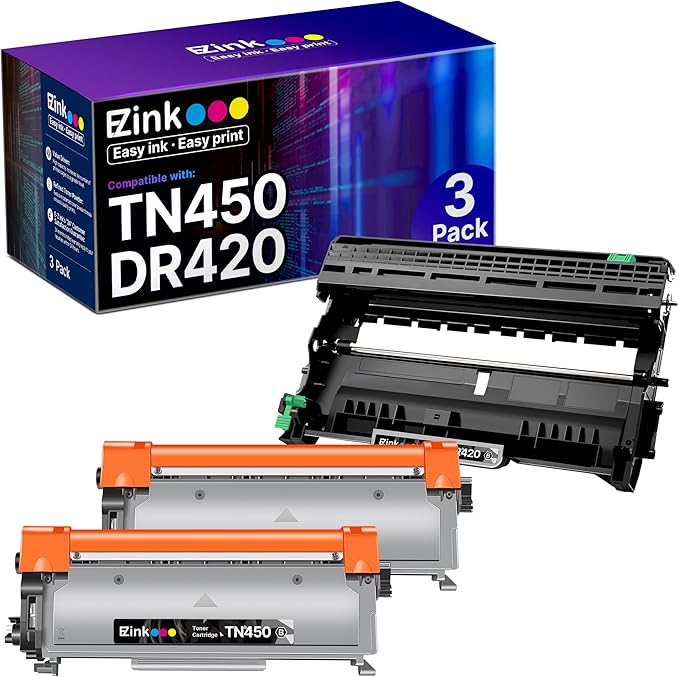 E-Z Ink Compatible Toner Cartridge and Drum Unit Replacement for Brother TN450 TN420 DR420 to use with HL-2270DW HL-2280DW HL-2230 HL-2240 MFC-7360N MFC-7860DW 2840 2940 (2 Toner 1 Drum) 3 Pack